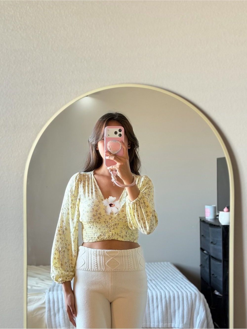 Smocked Floral Cropped Blouse in Pastel Yellow